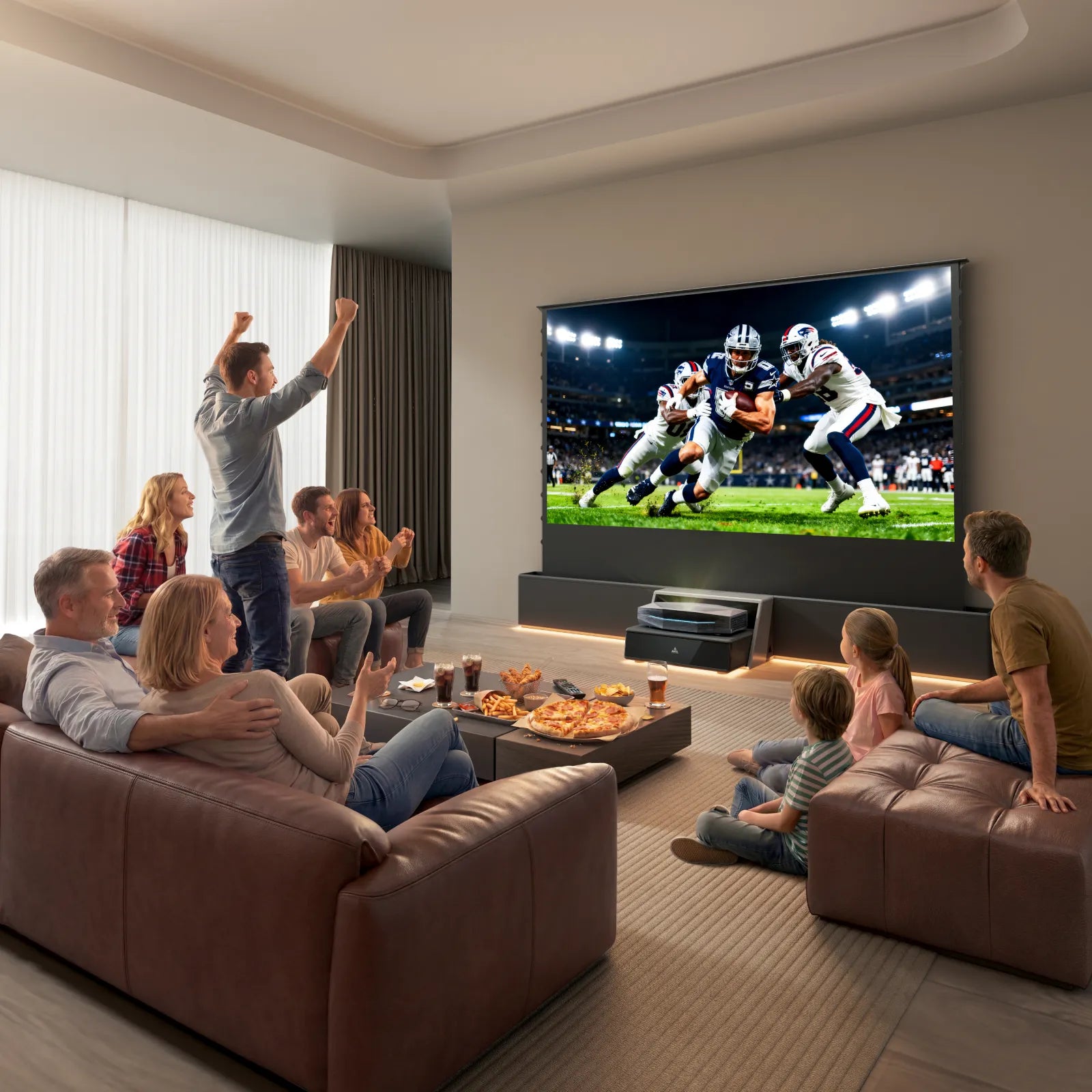 Aetherion Max RGB Laser UST Projector+100''-120'' Cinematic+ ALR Motorized Floor Rising Acoustic Screen