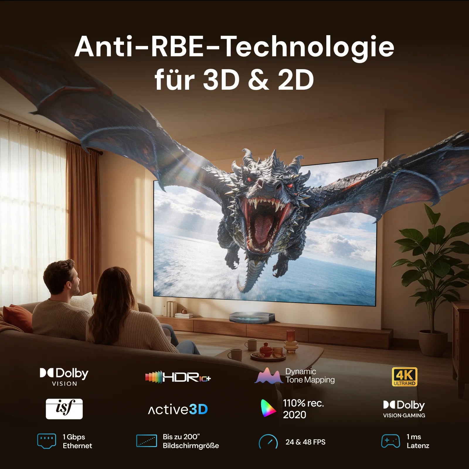 Aetherion Max RGB Laser UST Projector+100''-120'' Cinematic ALR Motorized Floor Rising Screen+120'' Station