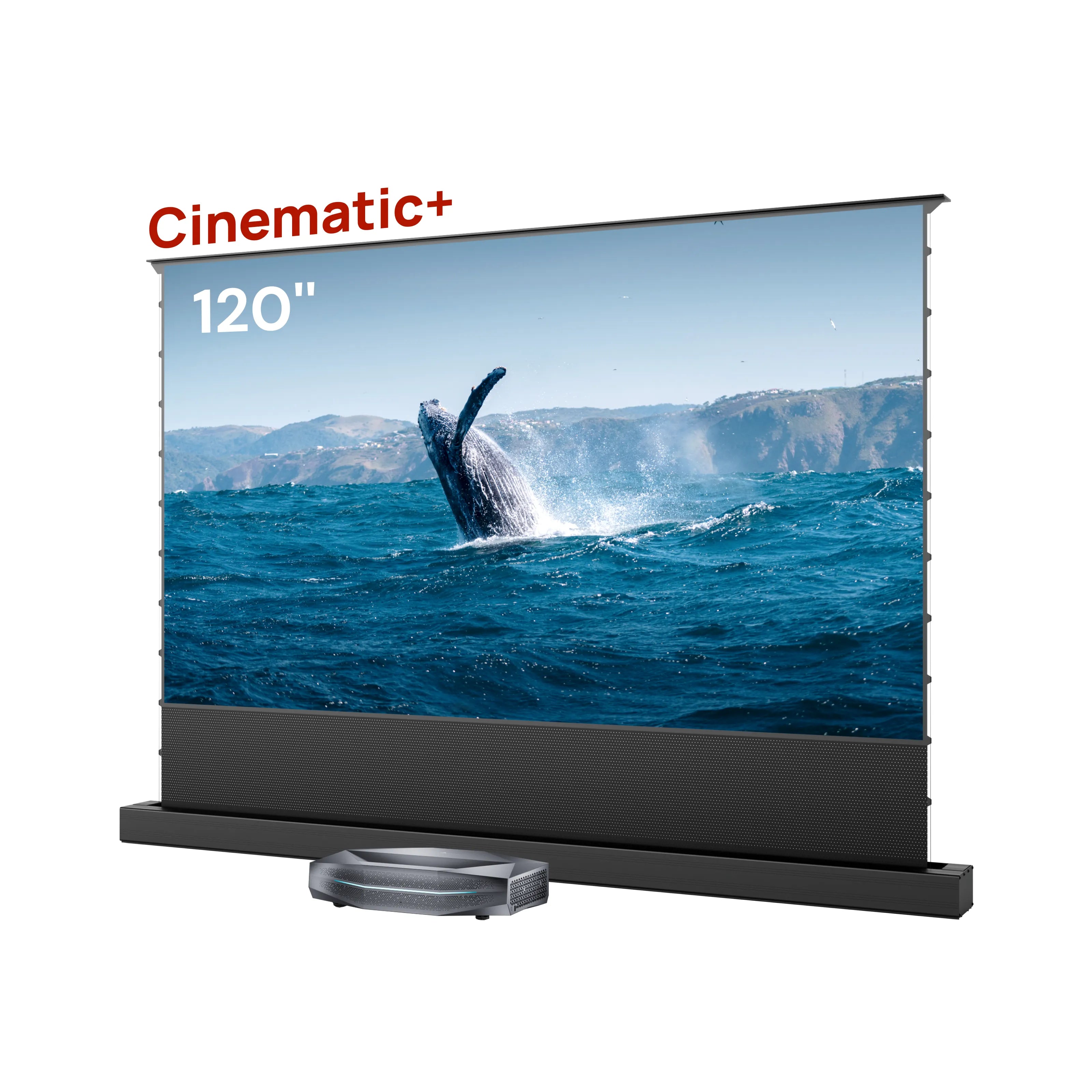 Aetherion Max RGB Laser UST Projector+100''-120'' Cinematic+ ALR Motorized Floor Rising Acoustic Screen