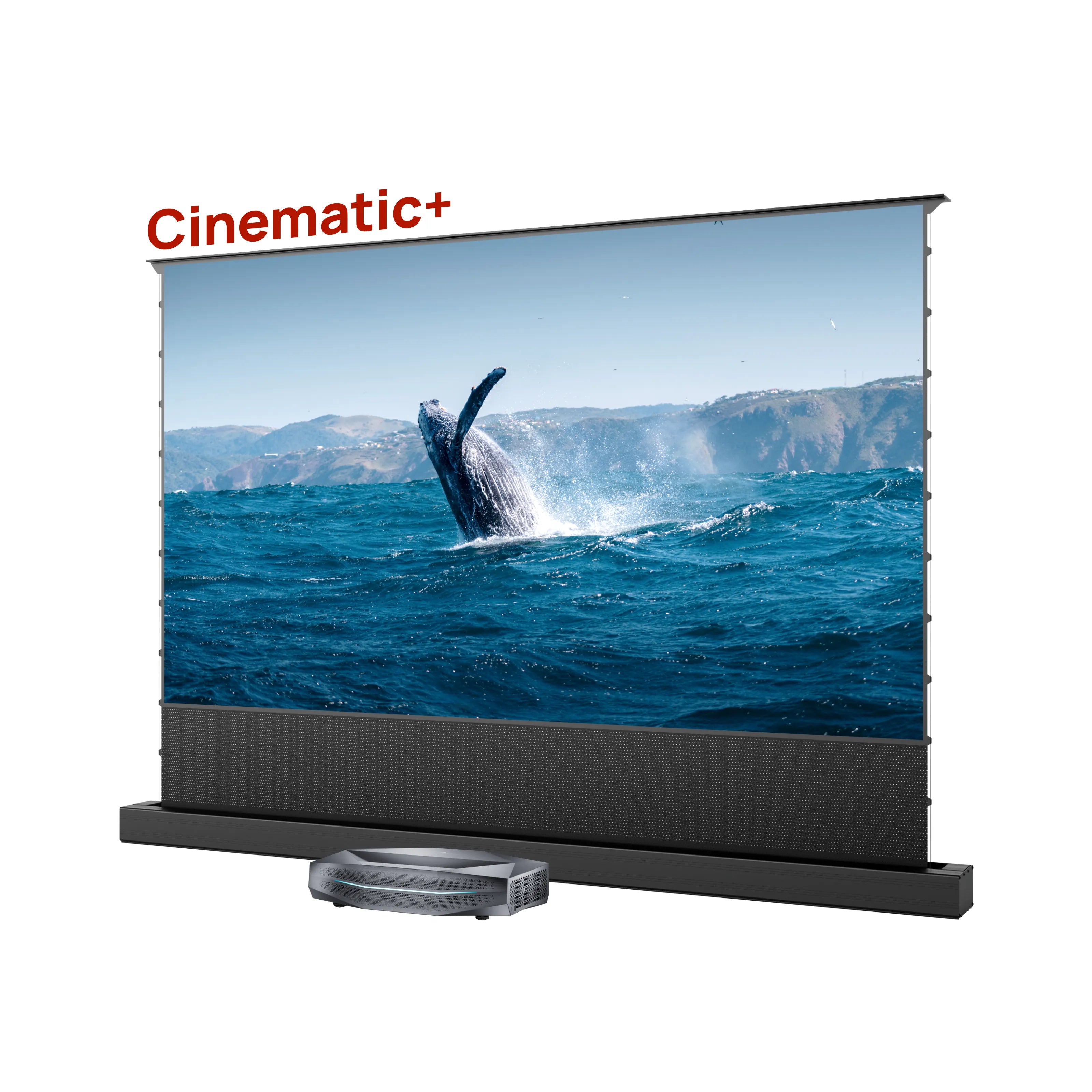 Aetherion Max RGB Laser UST Projector+100''-120'' Cinematic+ ALR Motorized Floor Rising Acoustic Screen